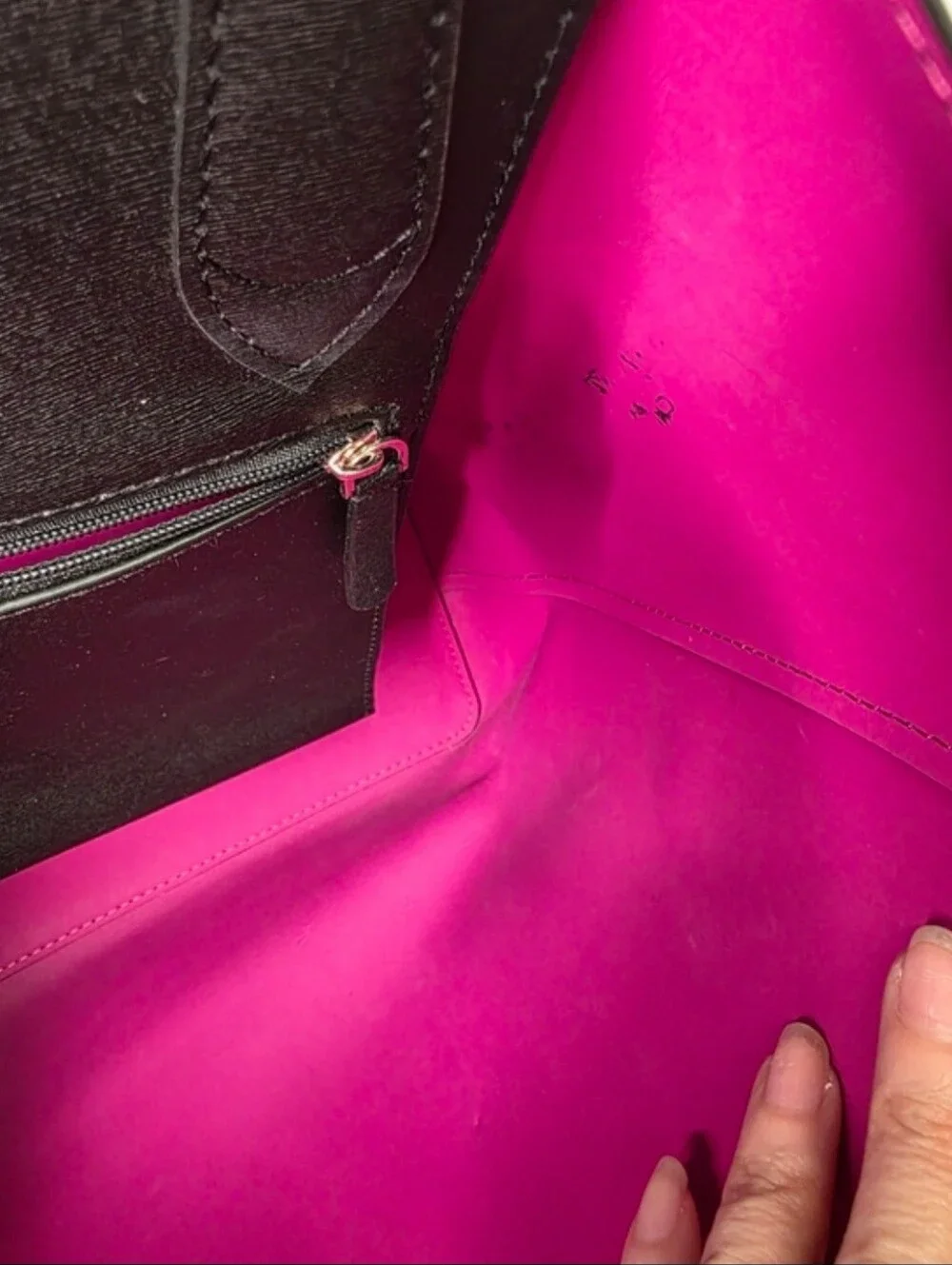 Kate Spade Black Leather Tote Bag Pink Interior Spade Flower Twist Lock